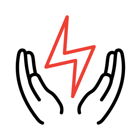 An image of two hands with an electric charge symbol between them